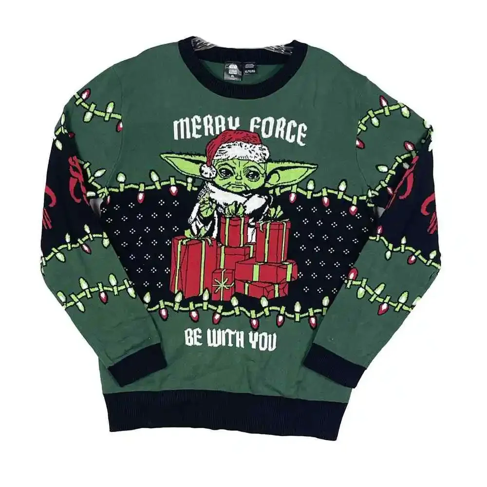 Star Wars Sweater Men's XL Merry Force Be With You Mandalorian Yoda Christmas